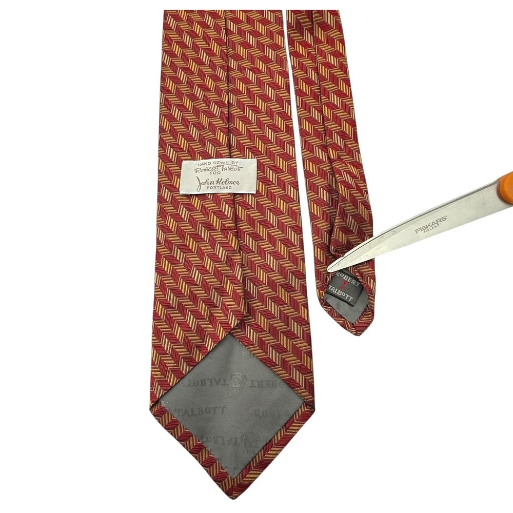 Vtg Robert Talbott For John Helmer‎ Hand Sewn 100% Silk Tie Red Gold Herringbone - Picture 3 of 7